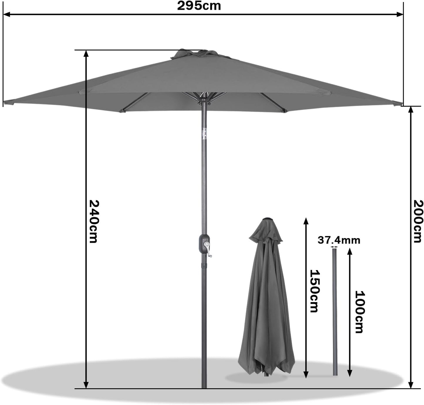 Angel Living Sonnenschirm Ø300 cm - Rund - Grau