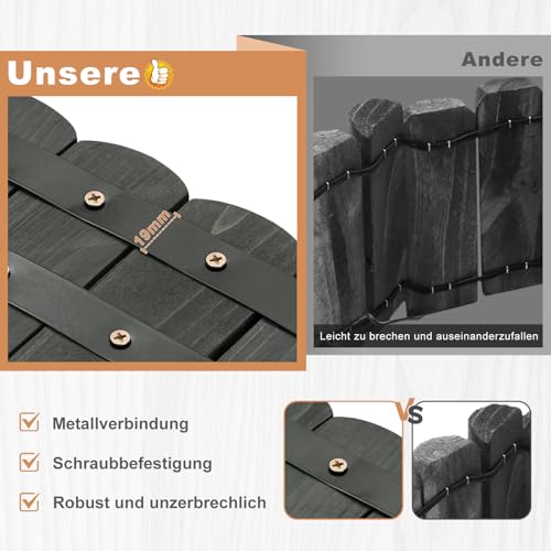 Woltu Flexibler Gartenzaun aus Holz - Anthrazit - 203 x 60 cm
