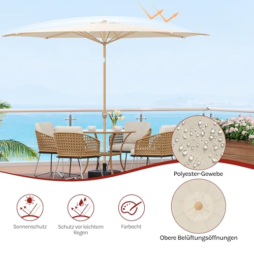 Woltu Sonnenschirm 300 cm Beige - UPF 50+ Sonnenschutz mit Kippfunktion und Verschluss mit Schlauch