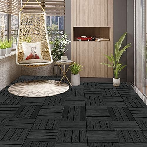 Woltu WPC Terra-Fliesen 30x30 cm - Anthrazit - Klick-System - 22 Stück (2 m²)