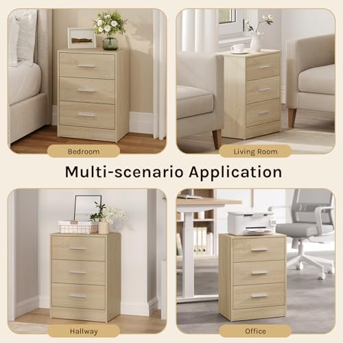 Woltu 2er-Set Nachttische mit 3 Schubladen – Helles Eiche – 39 x 54 x 28 cm