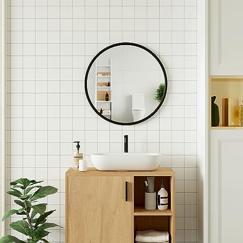 Woltu Runder Wandspiegel 50 cm - Mattschwarzes Metall - Modern & Minimalistisch