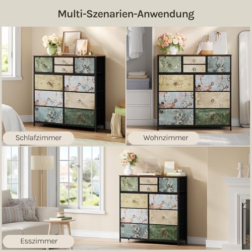 Woltu Kommode mit 10 Schubladen Vintage-Blumenmotiv - Braun - 100 x 100 x 30 cm