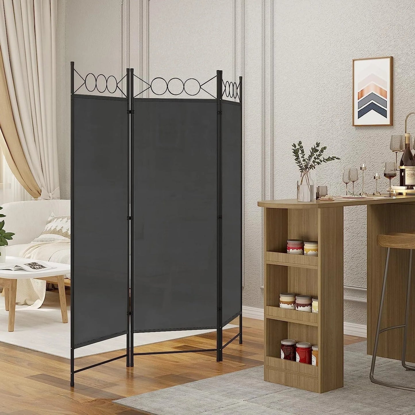 Woltu Bücherregal mit 6 Fachböden und 4 abnehmbaren Haken - Schwarzes Metall und Holz - 40 x 30 x 187 cm