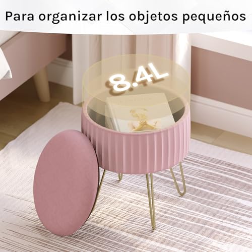 Woltu Pouf Mit Lagerung - Runder Samt Hocker Hellrosa 31,5x37,5 cm