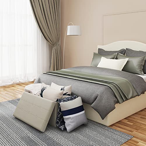 Woltu Storage Bank Samt Creme 80L 76 x 37,5 x 38 cm