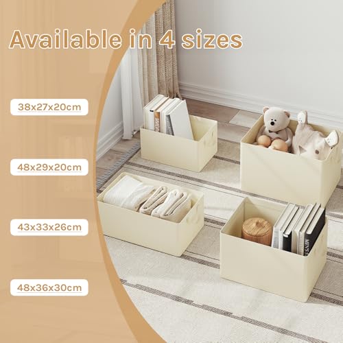 Woltu Aufbewahrungsbox mit Deckel, 3er-Set, cremefarben, 48 x 20 x 29 cm