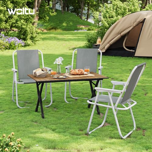Woltu Faltbarer Campingtisch - Aluminium - Holz - 90 x 60 cm - Höhenverstellbar
