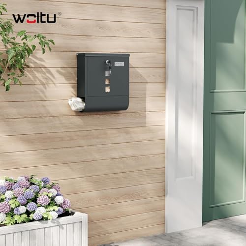 Woltu Briefkasten mit Zeitungsablage - Anthrazit - 10 x 30,8 x 33,8 cm