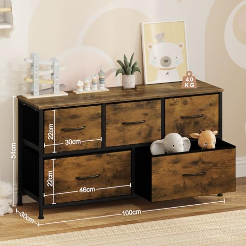 Woltu Kommode 5 Schubladen Industrial Vintage Braun Schwarz 100x30 cm