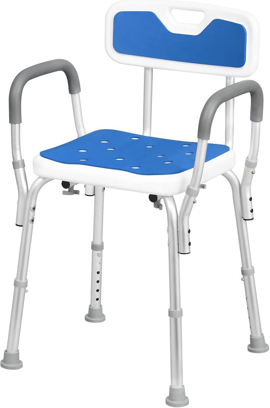 Eugad Duschstuhl - Max. 130 kg - Höhenverstellbar - 47 x 39 x 84 cm - Blau / Weiß