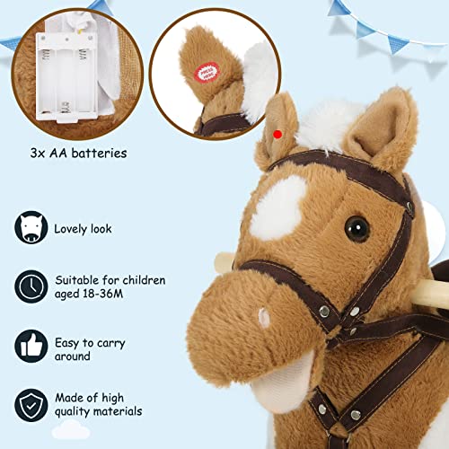 Woltu Schaukeltier für Babys mit Sound und Griffen - Plüsch und PP Baumwolle - 74 x 65 x 34 cm