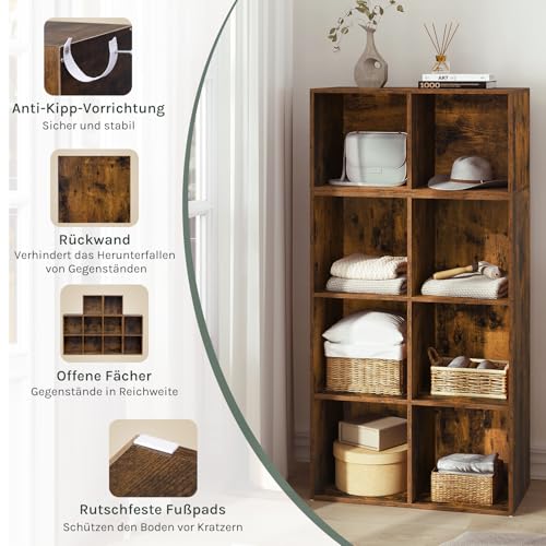 Woltu Bücherregal mit 10 Fächern - Raumteiler und Treppe - Rustikales Braun - 120 x 120 x 30 cm
