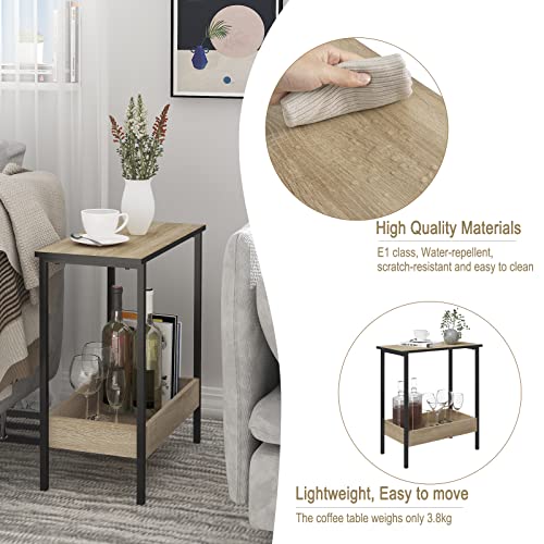 Woltu Couchtisch mit 2 Ablagen - Schwarzes Metall und helle Eiche - 50 x 55 x 25 cm