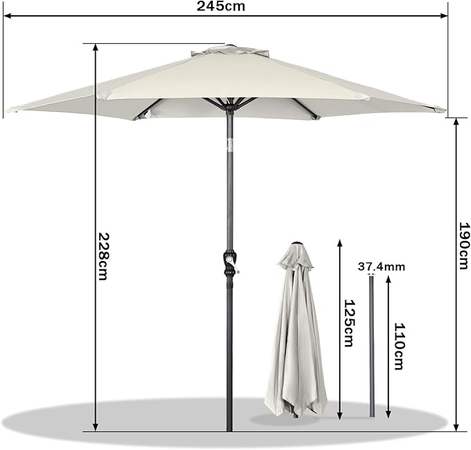 Angel Living Sonnenschirm - Ø250 cm - kippbar - Creme