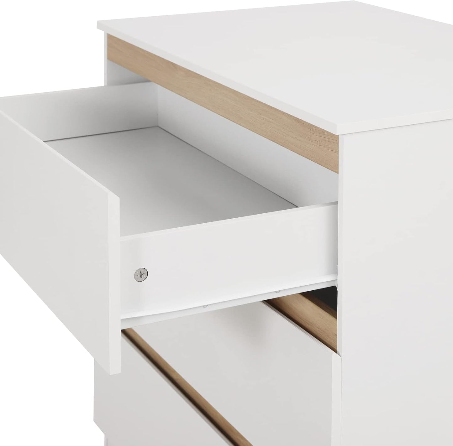 Woltu Wickeltisch mit Wickelaufsatz - 80x48x78 cm - Weiß und Eiche - 3 Schubladen - Ergonomisch 86 cm Arbeitshöhe