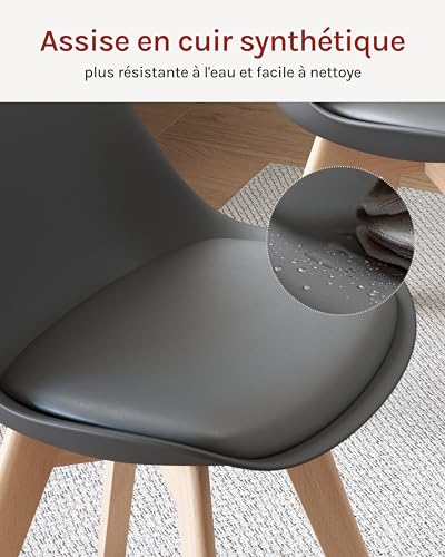 Woltu Esszimmerstühle 2er Set Ergonomisches Design - Massivholz und Kunstleder - Grau - BH29gr-2