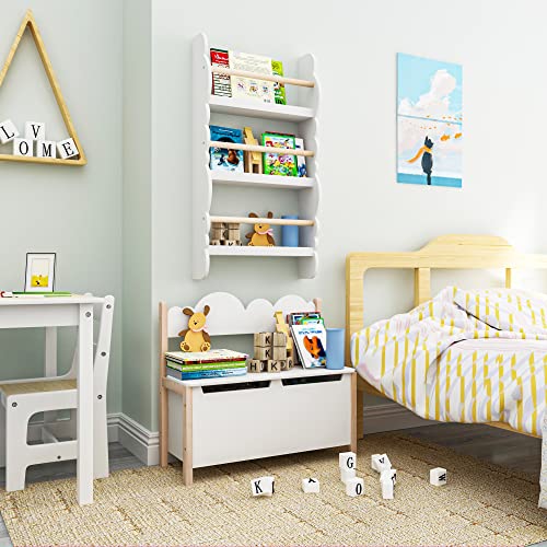 Woltu Aufbewahrungsbank mit Rückenlehne und Spielzeugkiste für Kinder Weiß 60 x 25,5 x 55 cm