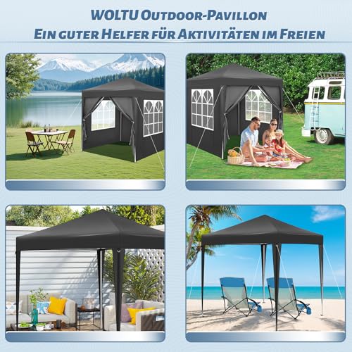 Woltu Faltpavillon 2 x 2 m mit 6 Seitenwänden - wasserabweisend, UV-Schutz 50+, höhenverstellbar, anthrazit
