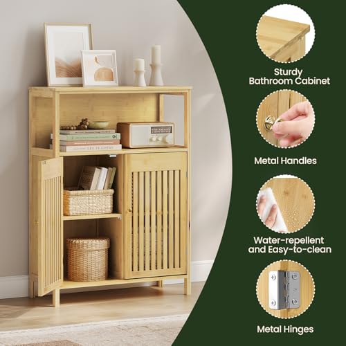 Eugad Badezimmerschrank mit 2 Lattentüren und verstellbaren Einlegeböden - Farbe Bambus 70 x 98 x 32 cm