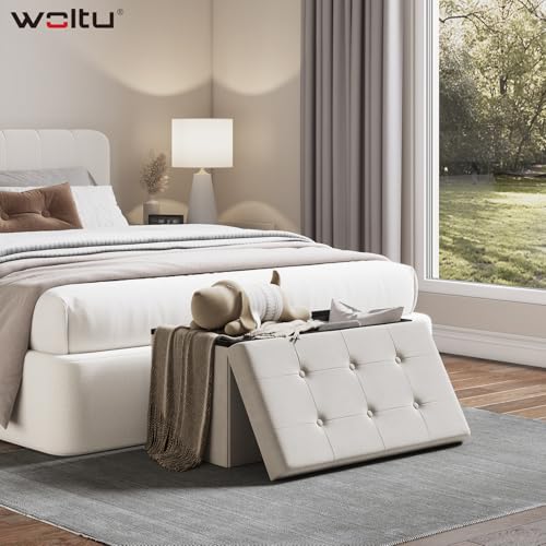 Woltu Storage Bank Samt Creme 80L 76 x 37,5 x 38 cm