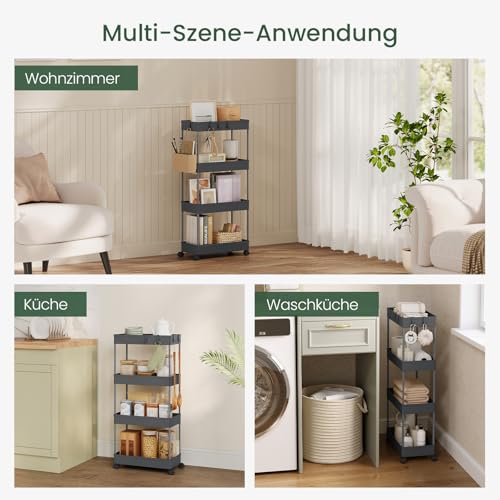 Stilvoller Servierwagen mit 4 Etagen und Rädern - Grau - 39 x 84 x 20,5 cm