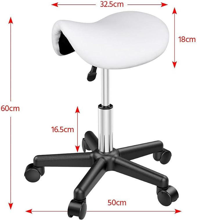 Yaheetech Saddle Stool - Mobiler Hocker - Sattelsitz - höhenverstellbar - 5 Räder - Weiß