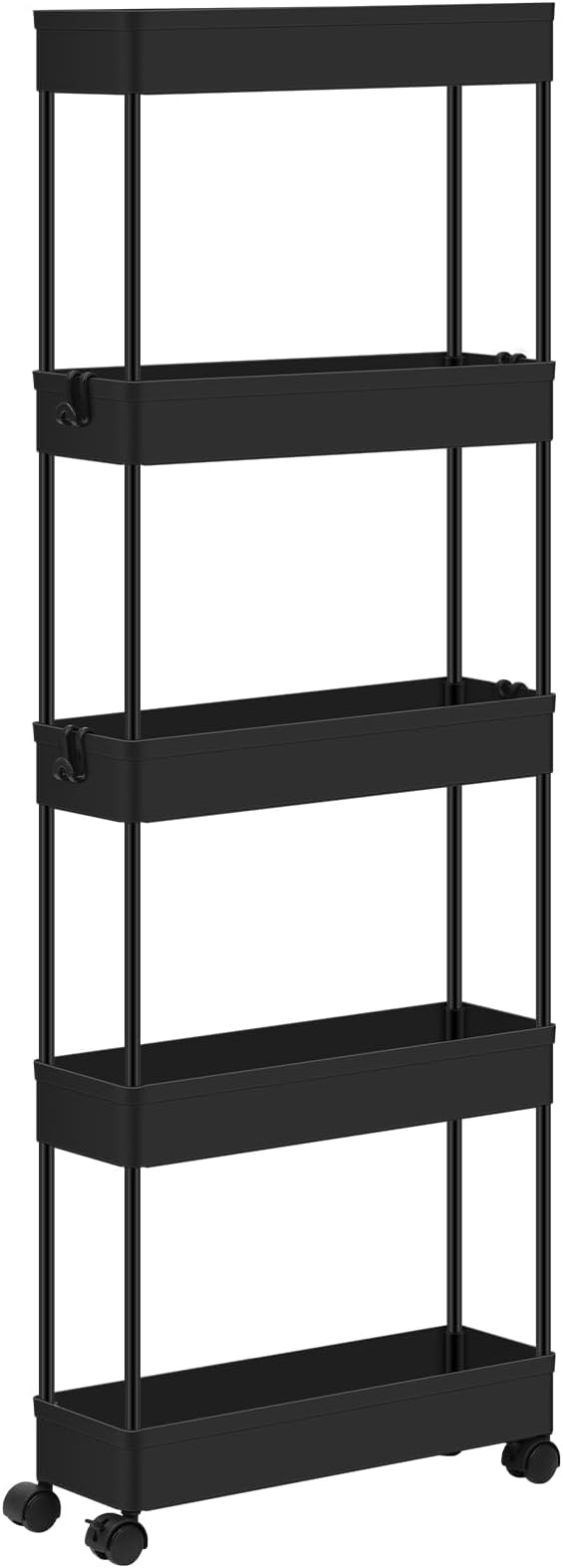 Klihome Servicewagen - Aufbewahrungswagen mit Rollen - 5 Etagen - schmal 12,5 cm - mattschwarz