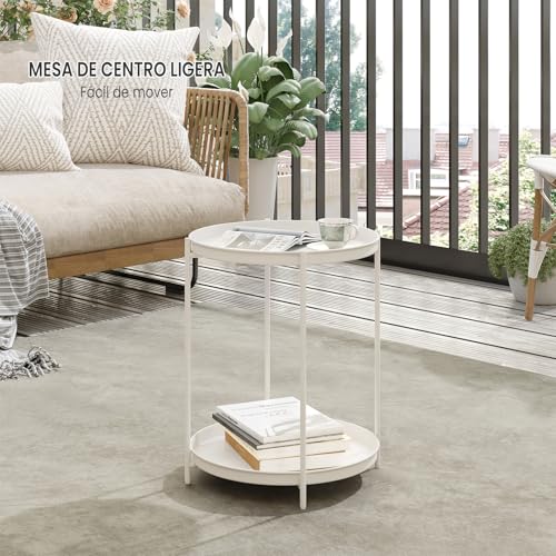Woltu Runder Beistelltisch mit 2 herausnehmbaren Ablagen - Metall, Creme - Ø44 cm, Höhe 57 cm