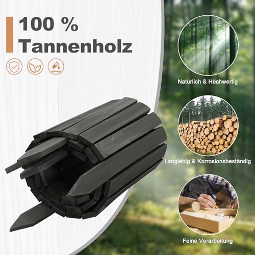 Woltu Flexibler Gartenzaun aus Holz - Anthrazit - 203 x 60 cm