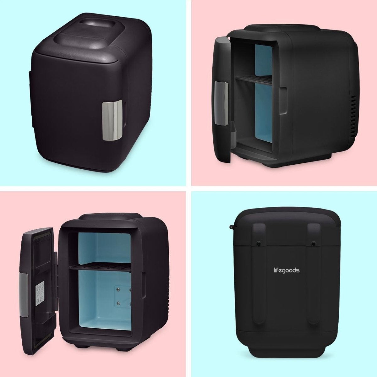 LifeGoods - Mini-Kühlschrank - 4 Liter - 100/240V / 12V - Auto-Stecker - Schwarz