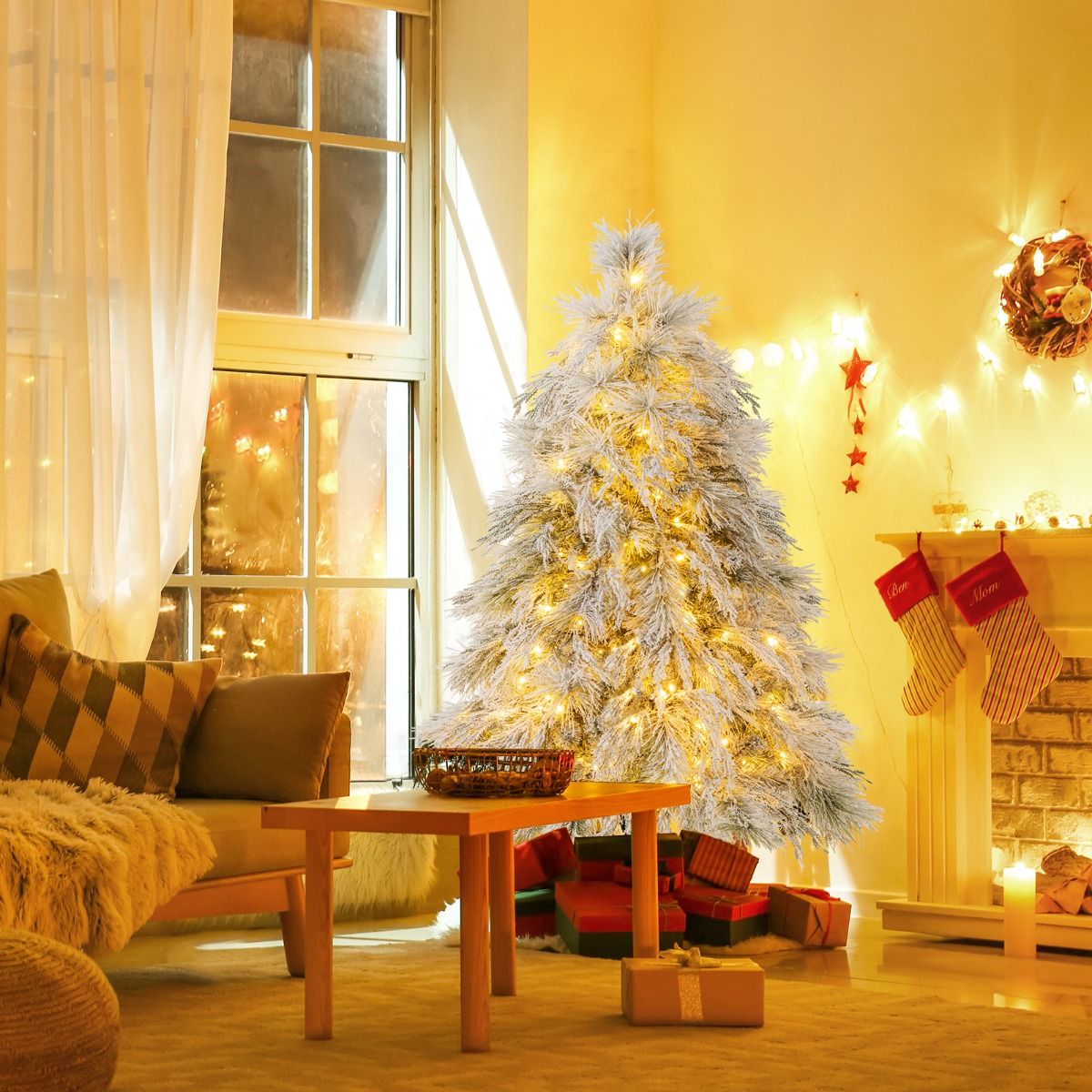 Coast 150 cm künstlicher Weihnachtsbaum mit LED - Schneegrün/Weiß - 279 Zweige - 150 warmweiße Lichter