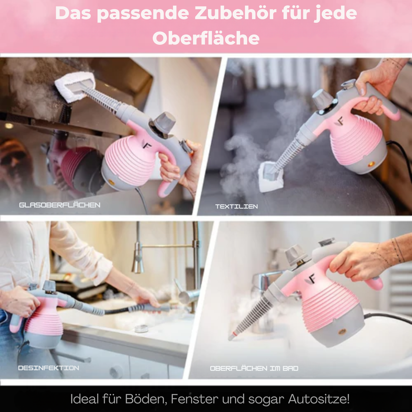 Neighbour's Friend Hand-Dampreiniger – Dampregelung – Inklusive 10 Zubehörteile – 350-ml-Tank – Rosa