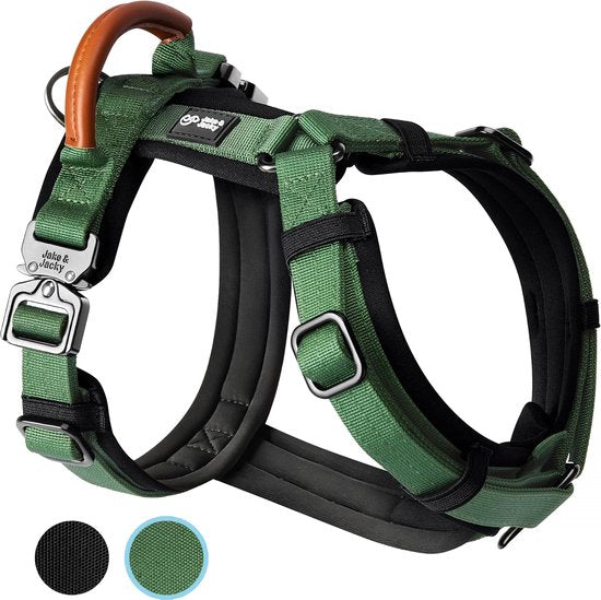 Jake und Jacky Hundegeschirr Hund Medium - Anti-Pull-Geschirr - Y-Geschirr Hund - Hundegeschirr - Grün - Größe M