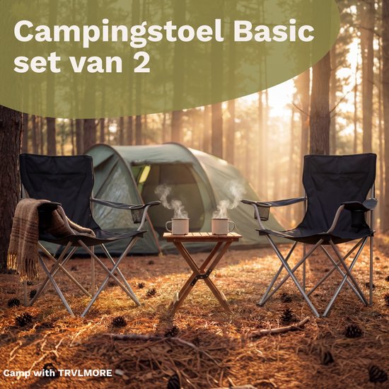 TRVLMORE Campingstühle - klappbar - 2er-Pack - 120KG Tragkraft - Inkl. Tragetasche - Klappstuhl - Angelstuhl - Campingstuhl - Klappstuhl - Schwarz