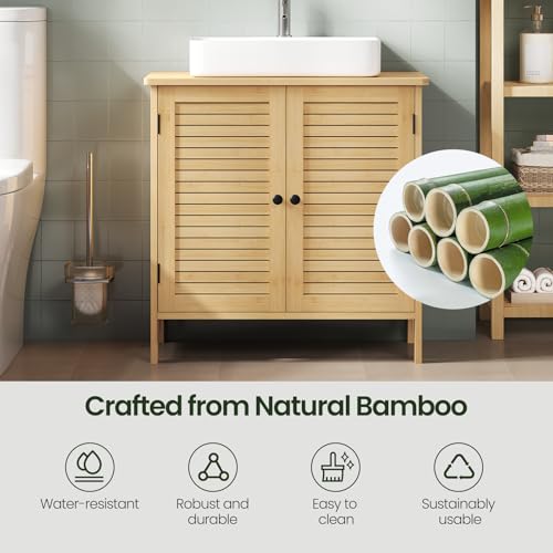 Eugad Badezimmerschrank Bambus mit 2 Türen - Stehender Wäscheschrank - Bambus/Natur - 60 x 30 x 60 cm