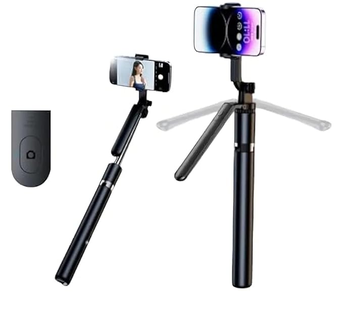 R16 Ausziehbarer Selfie-Stick mit Stativ - 157 cm - Bluetooth-Fernbedienung - 360° drehbar - Balance-Griff - Für Smartphone & GoPro