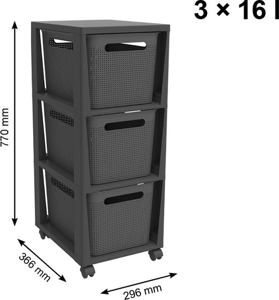 Rotho Tower Brisen - Schubladenschrank 3 x 16L mit Rollen - Anthrazit