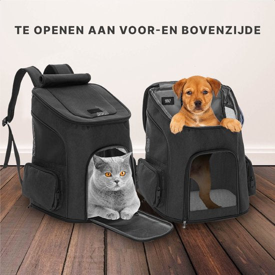 Jake and Jacky Hunderucksack - Hundetasche - Hundetransporttasche - Katzentransporttasche - Katzenreisetasche - bis zu 8 kg - Schwarz