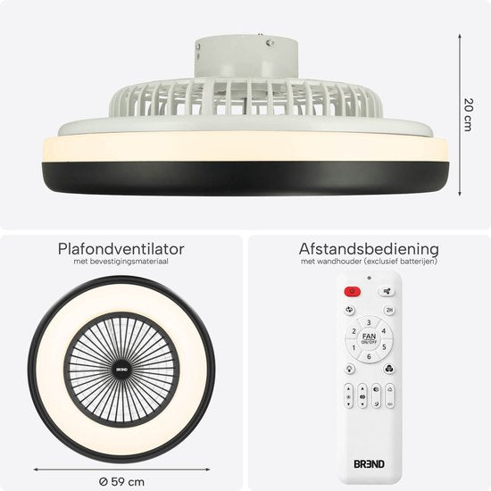 Intelligente Deckenleuchte mit Ventilator – Deckenventilator mit App und Fernbedienung – 4800 Lumen – RGB – 6 Geschwindigkeitsstufen – BREND BR-2253