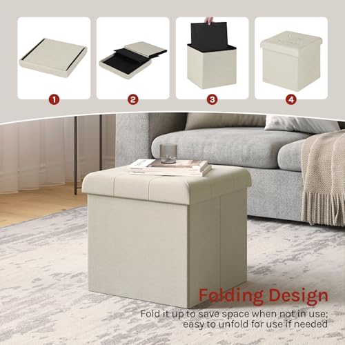 Woltu Klappbarer Hocker mit Stauraum - Cremeweiß - 37,5 x 37,5 x 38 cm
