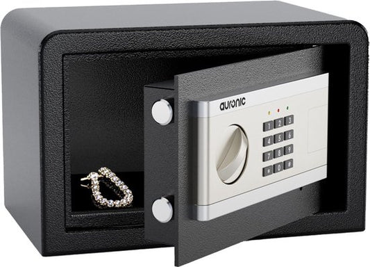 Auronic Electronic Safe - Zahlenschloss - Schlüssel - Wandmontage - 4.3cm Tür - 130dB Alarm - 8L - 31x20x20cm - 4.5KG - Stahl - Schwarz