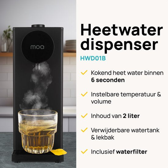 MOA Heißwasserspender HWD01B - Heißwasserhahn - Deluxe-Sofortkocher - Einstellbare Temperatur (20°C, 40°C, 85°C, 100°C) - Volumenauswahl (200 ml, 400 ml) - Heißwasserspender - Babymilchfunktion