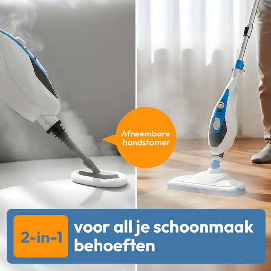 BOLLIT Hochdruck-Dampfreiniger 2 in 1 - Handdampfreiniger - 1500W 16 in 1 - Fleckenreiniger - für alle Böden, Sofa, Bad und Teppichreinigung