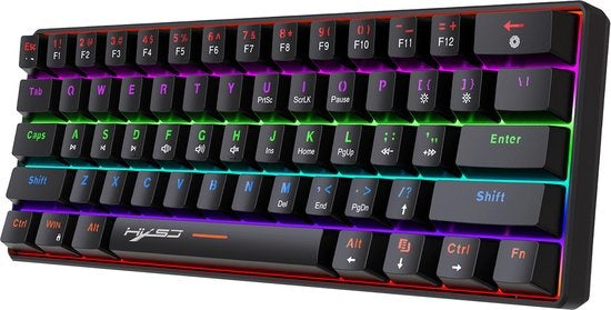 HXSJ V900 Wired Mechanical Gaming Keyboard - TKL - RGB-Beleuchtung - Ergonomisch - QWERTY - 61 Tasten - Blauer Schalter - Schwarz
