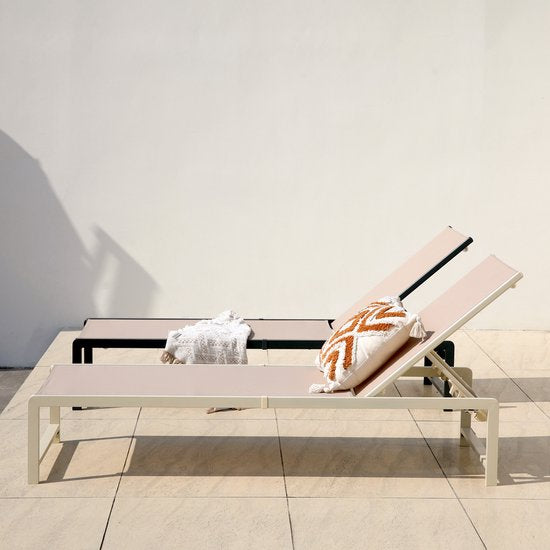 AXI Zane Liegestuhl Beige/Braun – Pulverbeschichteter Stahlrahmen – Rückenlehne mit 5 Einstellpositionen – Liegefläche aus Textileen – 173 x 62 cm