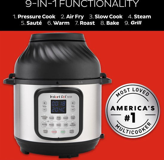 Instant Pot Duo Crisp 7,6 l Multikocher + Heißluftfritteuse – 11-in-1-Schnellkochtopf – Slow Cooker – Sous-vide – Heißluftfrittieren – Zwei-Deckel-System – Bis zu 8 Portionen