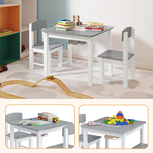 Woltu Kindertisch und -stühle mit wendbarem Spielblatt - Weiß und Grau