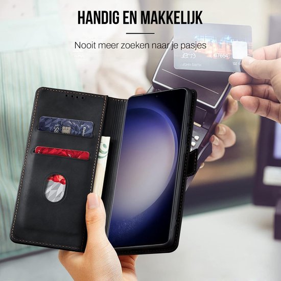 Podec Case mit Kartenhalter geeignet für Samsung Galaxy S23 Ultra Black Phone Case - Anti-Shock Bookcase Cover mit 1x Displayschutzfolie