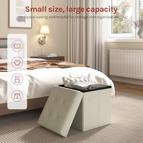 Woltu Klappbarer Hocker mit Stauraum - Cremeweiß - 37,5 x 37,5 x 38 cm